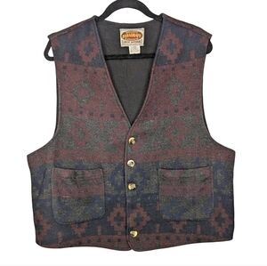 Vintage 90s Southwestern Aztec Wool Blend Vest Button Front Size L